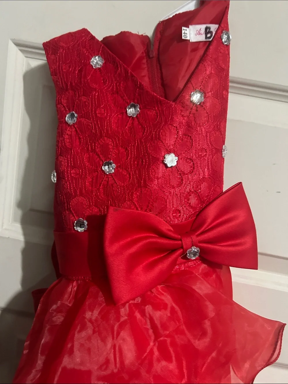 Sparkling Red Ruffle Girls' Formal Dress with Bow OL1kb